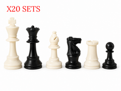A set of chess pieces in black and off-white, arranged in a row on a plain white background. Red text in the top left corner reads 'X40 SETS'.