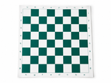 A square chessboard with a green and white checkered pattern, featuring printed lettered rows and numbers along the outer border on a white background.