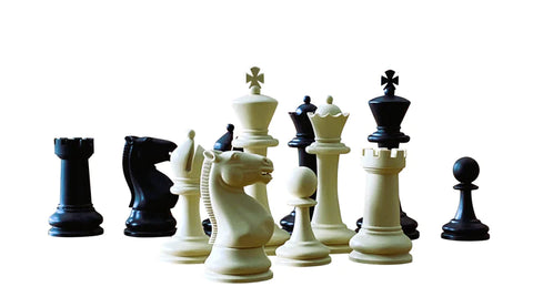 Black and Cream Weighted Plastic Chessmen & Bag