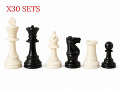 A set of chess pieces in black and off-white, arranged in a row on a plain white background. Red text in the top left corner reads 'X40 SETS'.