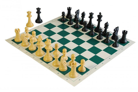 Black Tan Queens Gambit Chess Set & Drawstring Bag